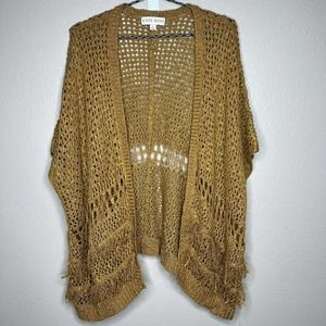 Knox Rose Brown Boho Knit Open Front Sleeveless Poncho Sweater Size S